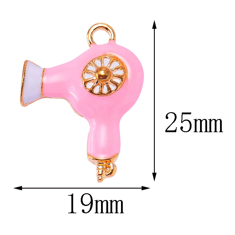 20Pcs 19*25Mm Creative Pink Enamel Hair Dryer Pendant Charm Jewelry Making Diy Necklace Bracelets Mobile Phone Chain Accessories