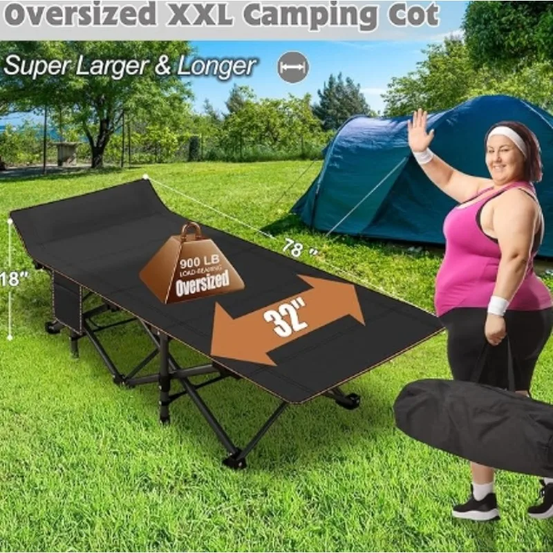 2Pack Oversized XXL Folding Camping Cot W/Mat for Adults, 78