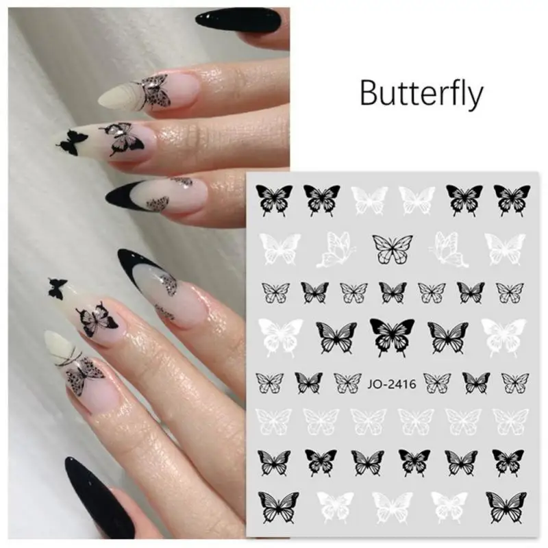 1~10PCS Black and White Butterfly Moon Flower Nail Art Stickers Nail Decoration Nail Decals Nail Art Supplies Press Nails