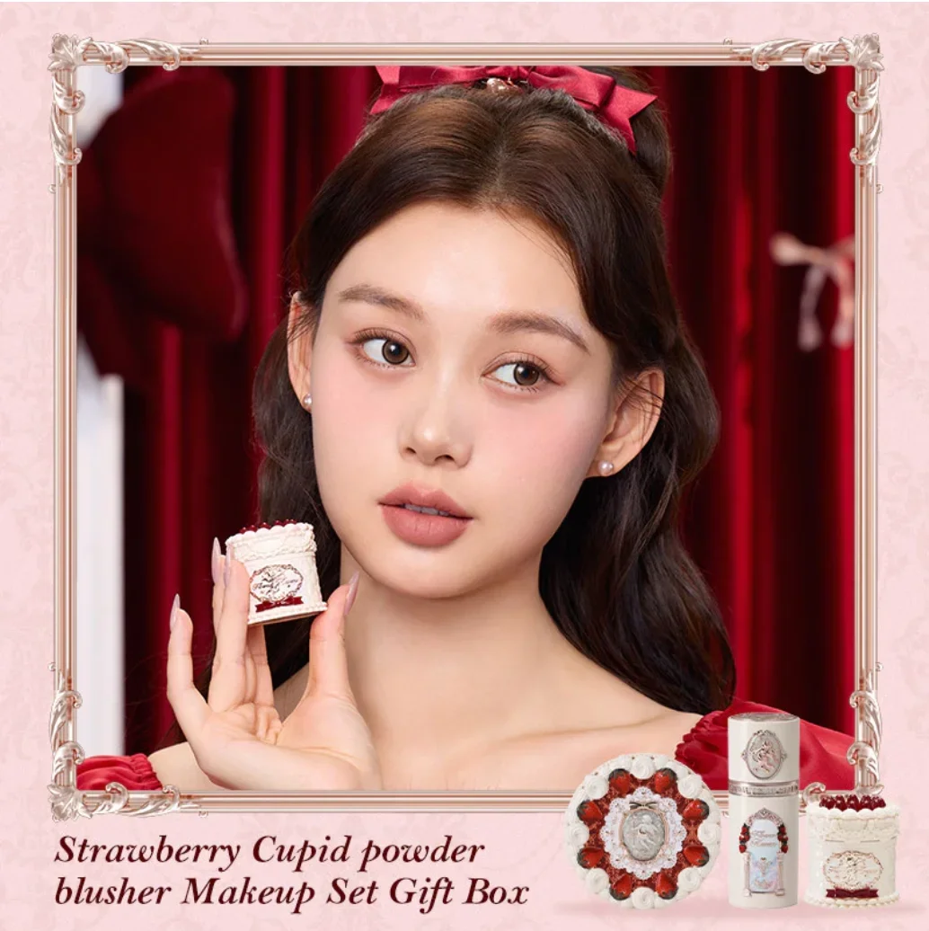 Flower Knows Set Strawberry Cupid Series powder blusher Makeup Set Lip Mud Velvet Matte Silky Smooth Lipstick