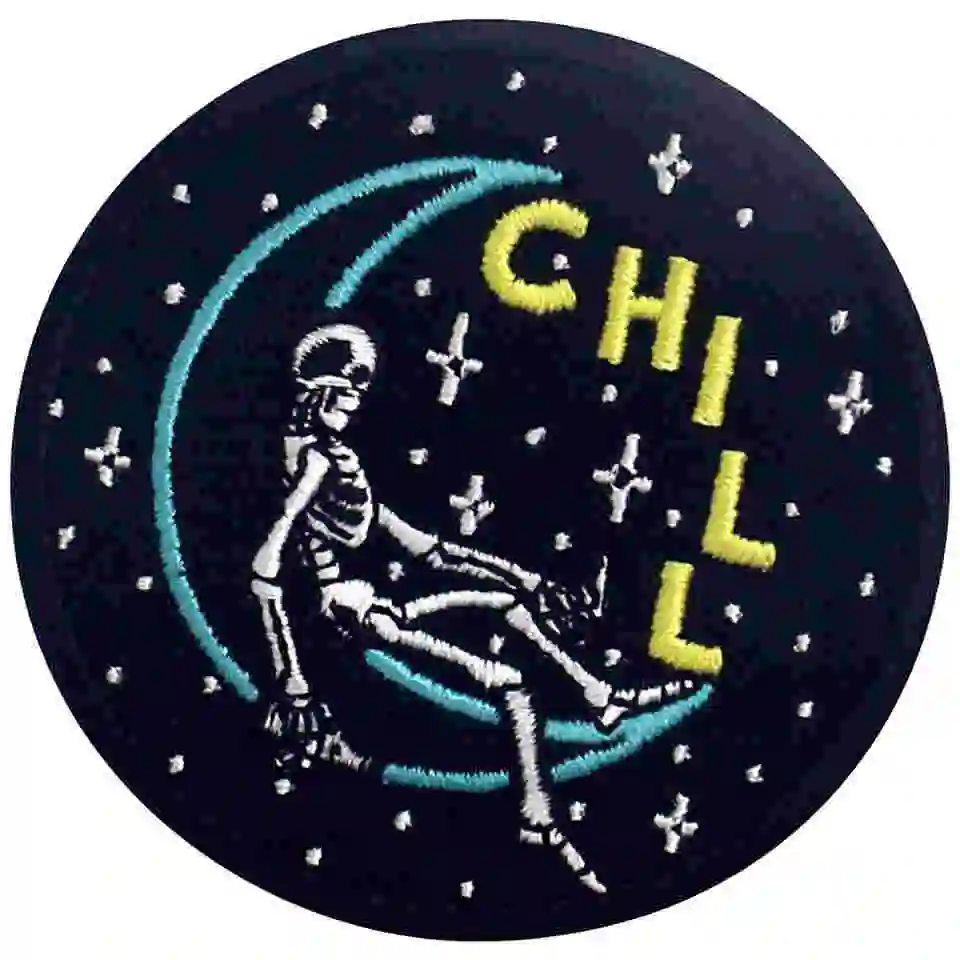 Embird Badge Embroidered Drunk On The Chill Moon Sew On Handmade 3D Applique Iron Mini Patches