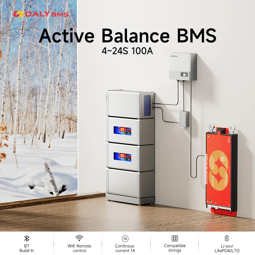 DALY Smart Inverter BMS 4S 8S 7S 16S17S 24S Built-in Bluetooth 1A Active Balancer for Lifepo4 Li-ion BMS with WIFI/CAN/RS485