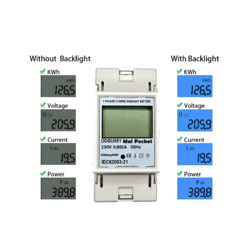 

Single Phase Two Wire LCD Digital Display Wattmeter Power Consumption Energy Electric Meter KWh AC 230V 50Hz Electric Din Rail