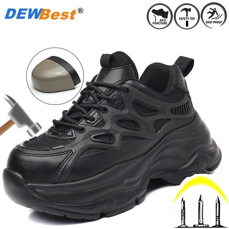 Lightweight and breathable women\'s mesh anti smashing, anti piercing, wear-resistant safety shoes with a 5cm height increase