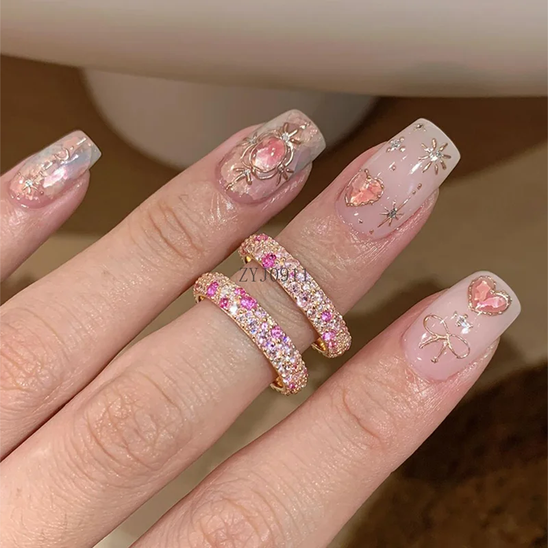 Кольцо из стерлингового серебра с розовой цыганской звездой и цирконом с бриллиантом, женское нежное кольцо на палец премиум-класса