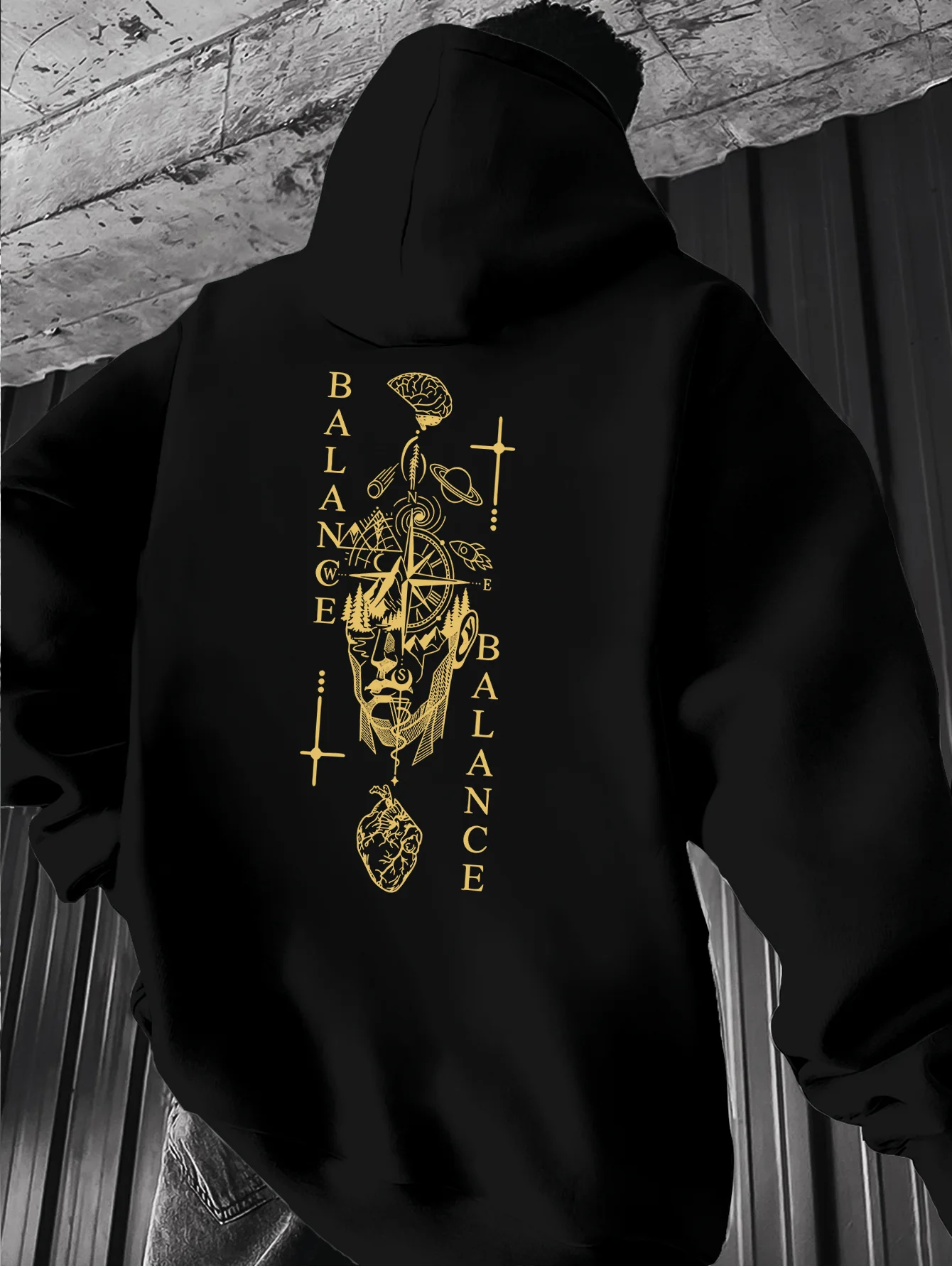 Moletom Masculino de Lã com Estampa Bússola, Quente para o Inverno, Roupa Esportiva, Moletom Casual Solto para Treino