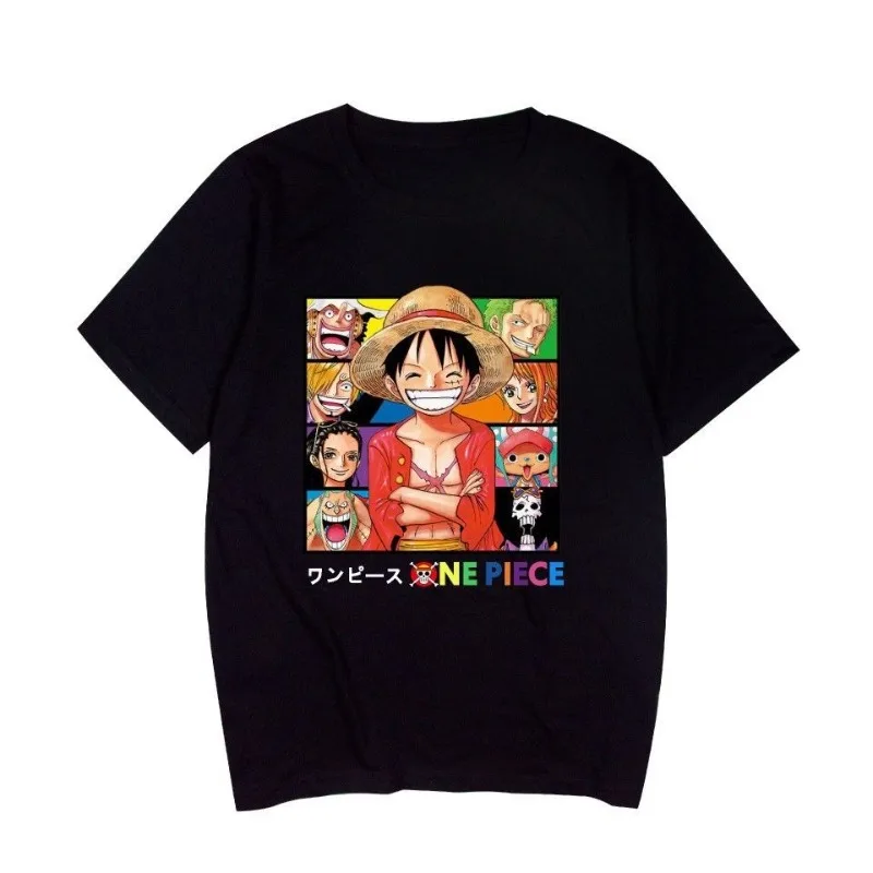 

100% хлопок, новая летняя модная брендовая хлопковая футболка с короткими рукавами для японских мультфильмов для мальчиков, футболка «Пиратский король Луффи»