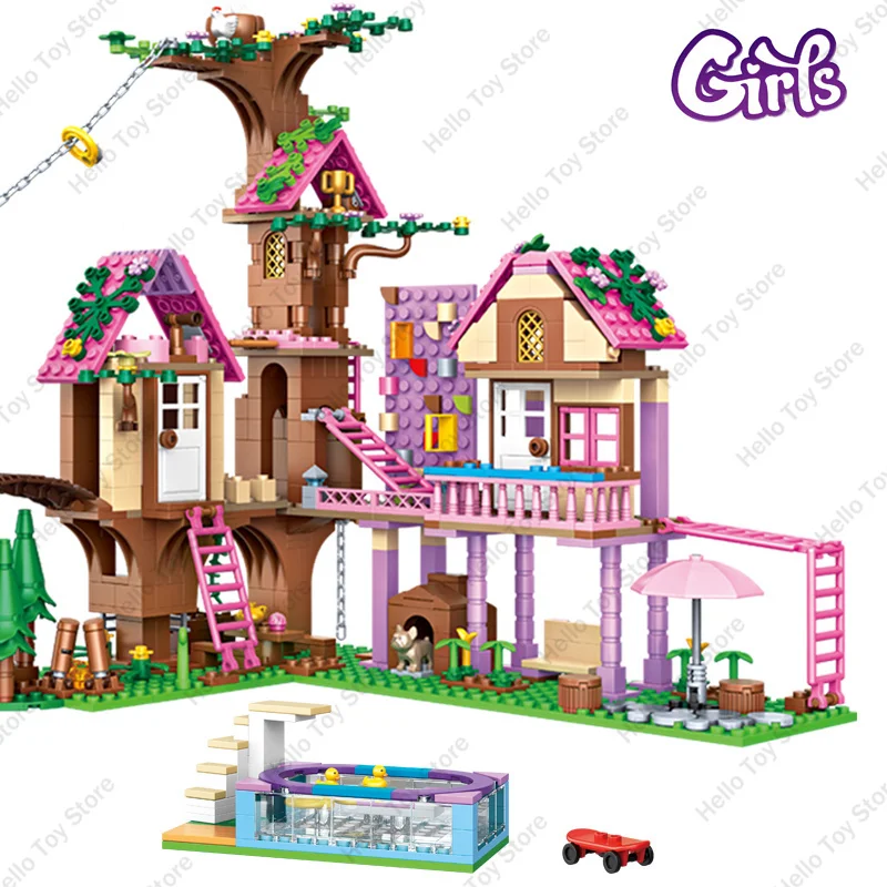 Casa de la Amistad clásica, ladrillos, casa en el árbol de verano, Villa, bloques de construcción, figuras de Castillo de princesa para niña, regalos de cumpleaños, juguetes para niños