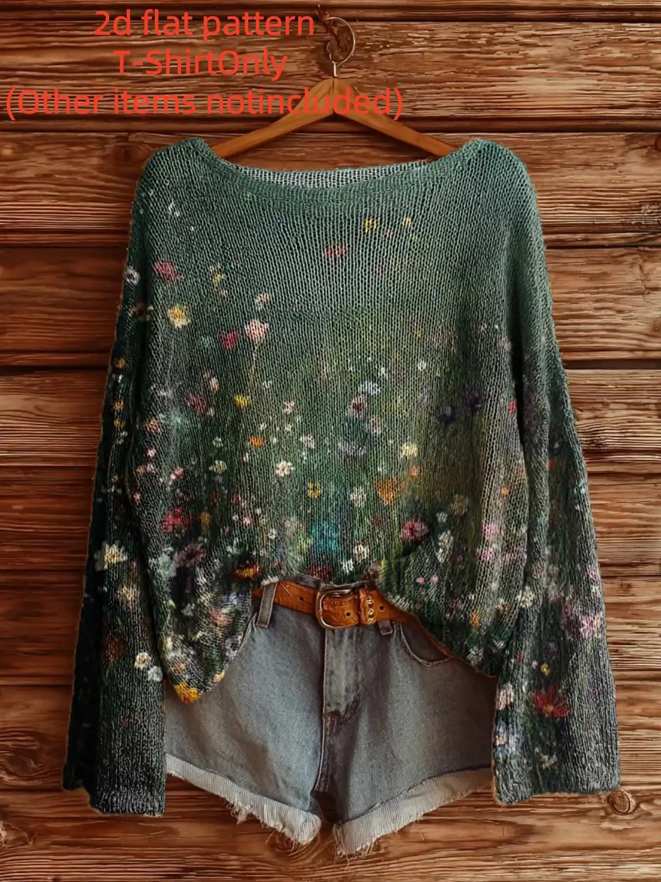 

2D Flat Pattern Autumn and Winter Fashion New Style Off-Shoulder Long-Sleeve Women's Top with Floral Pattern Digital Print Trendy Women's Clothing