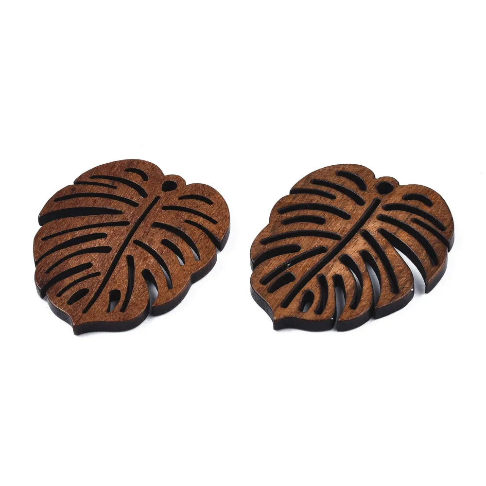 Pandahall 50Pcs Walnut Wood Pendants Brown Natural Wooden Monstera Leaf Charms Component Links For Earrings DIY Crafts Jewelry