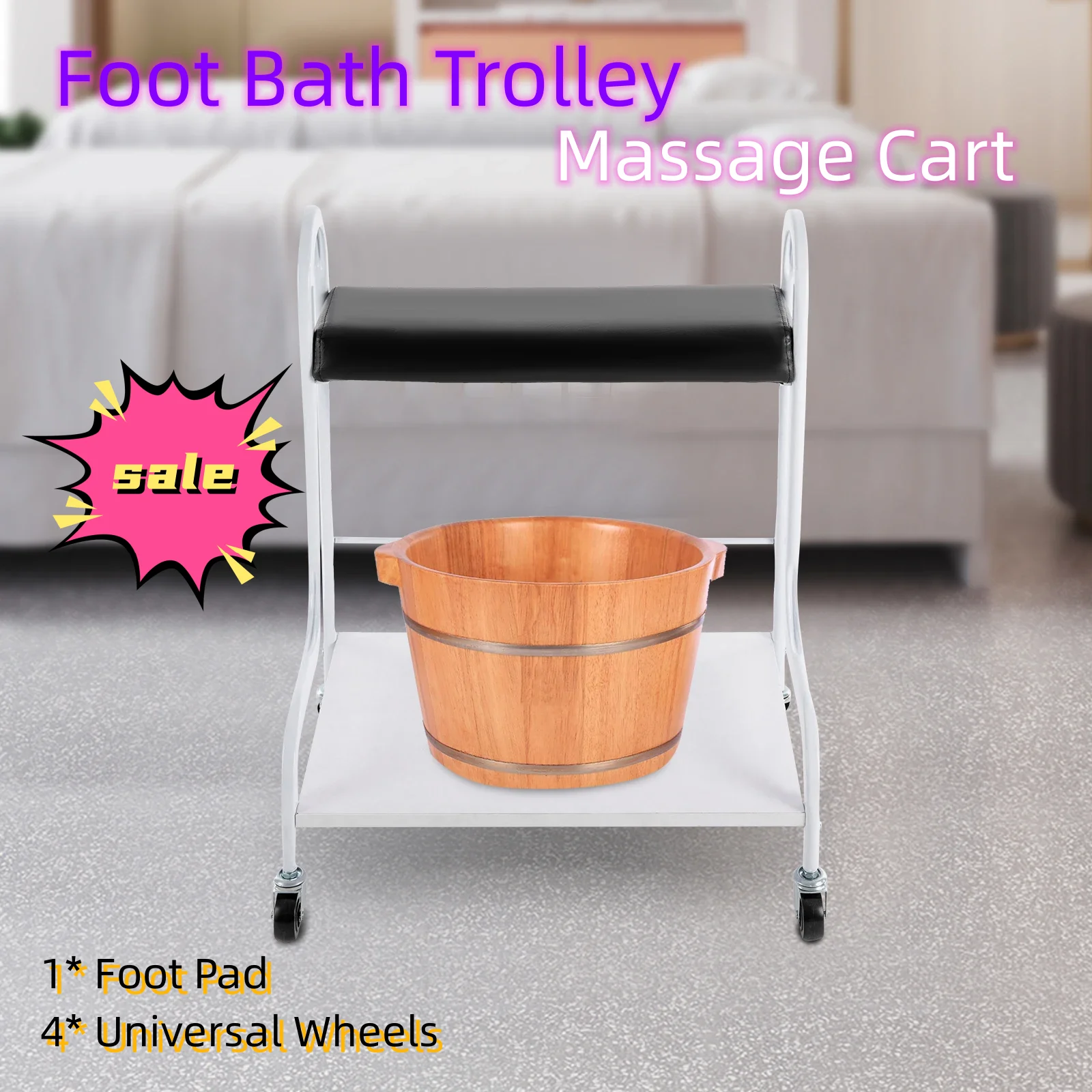 

Portable Nails Foot Bath Trolley Footstool Salon Massage Cart Floor Mat + Wheel