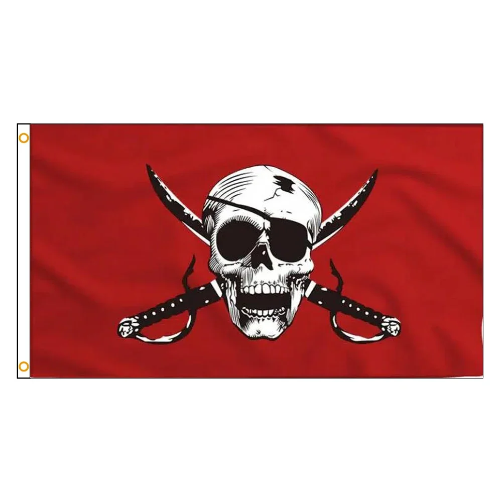 90 x 150cm Crimson Skull Cross Crossbones Jolly Roger Pirate Flag Custom Banner  Indoor And Outdoor Decoration