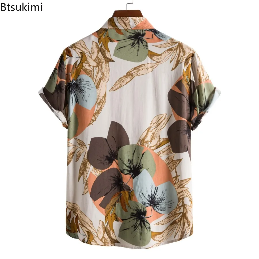 Men's Summer Flower Printed Tops Shirts Fashion Loose Daily Wear Casual Short Sleeve Beach Shirt Male Breathable Summer Clothing