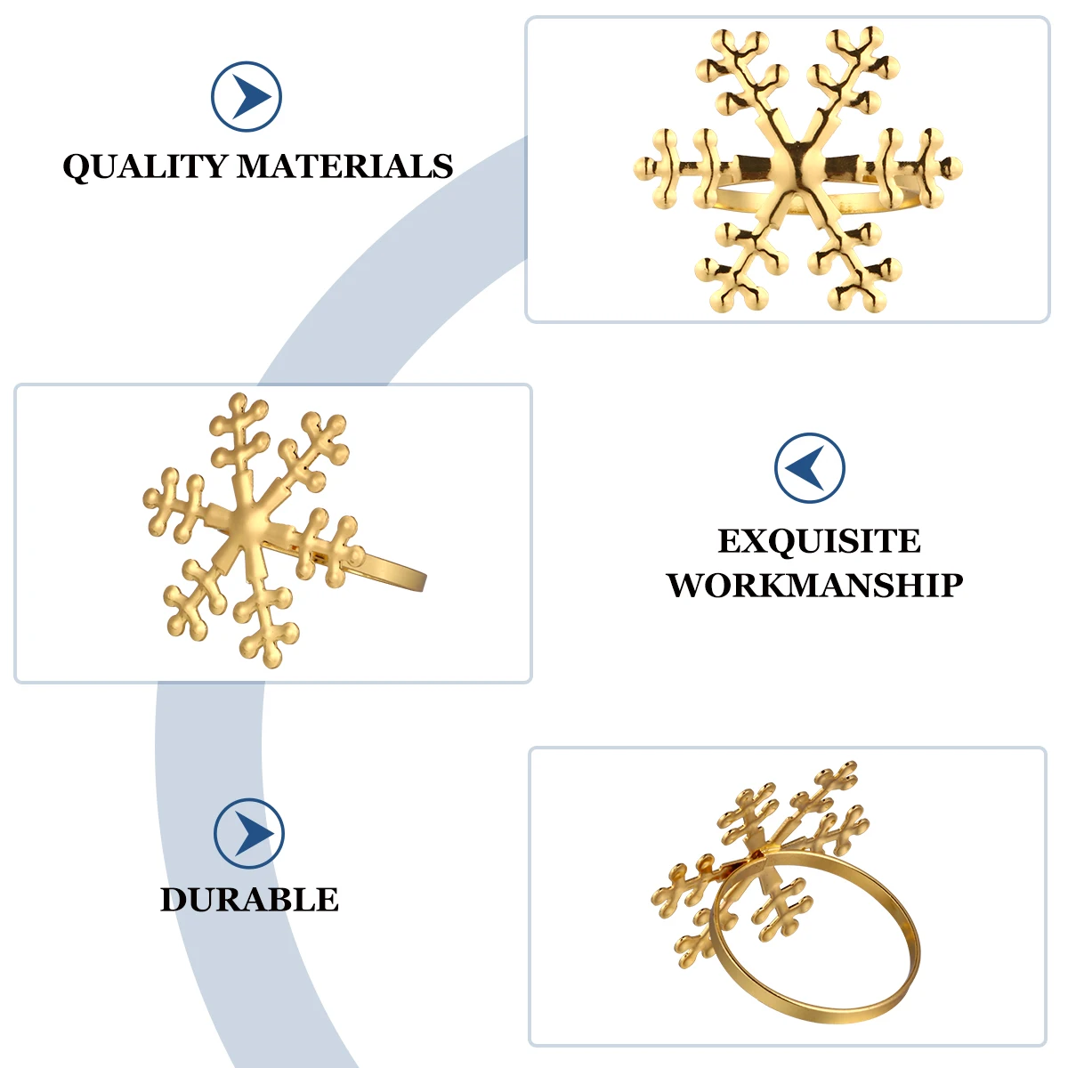 

6 pcs Napkin Ring Snowflake Design Elegant Christmas Decor Golden Banquet Dinner Table Holder Alloy Kitchen Bar Supplies