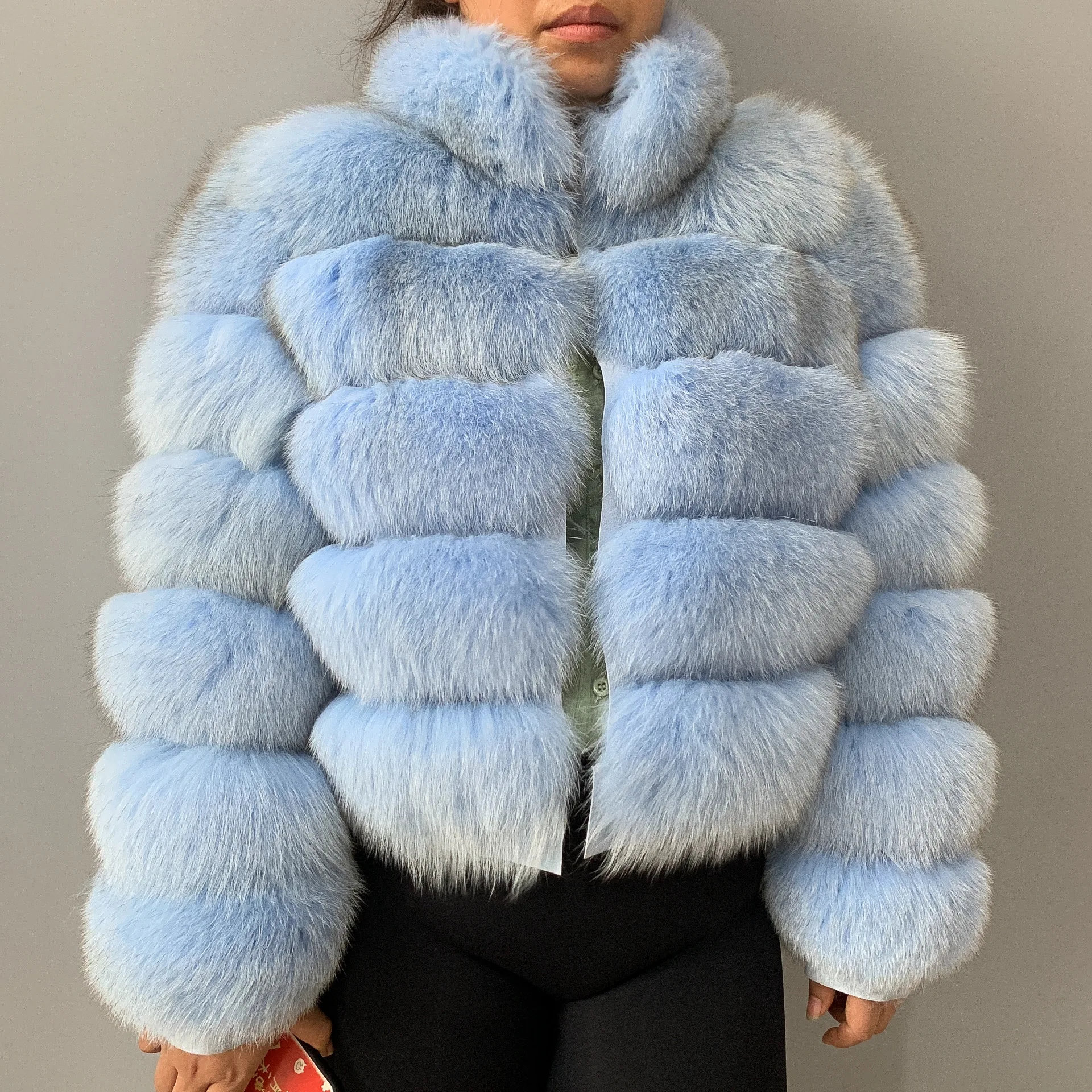 Real Fox Fur Coat for Women, Stand Collar Design, Long Sleeve, Natural Fur Jacket, 100% Real Fox Fur, Fluffy, Winter, New, 2023