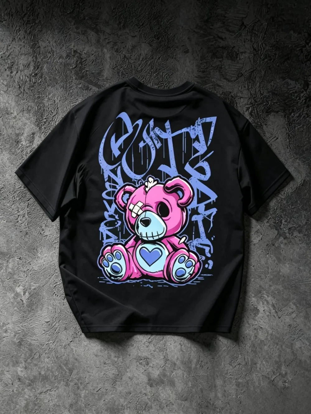 European and American Men's Summer Trend Teddy Bear Letter Print Micro Elastic Breathable Round Neck T-Shirt Outdoor Street Top