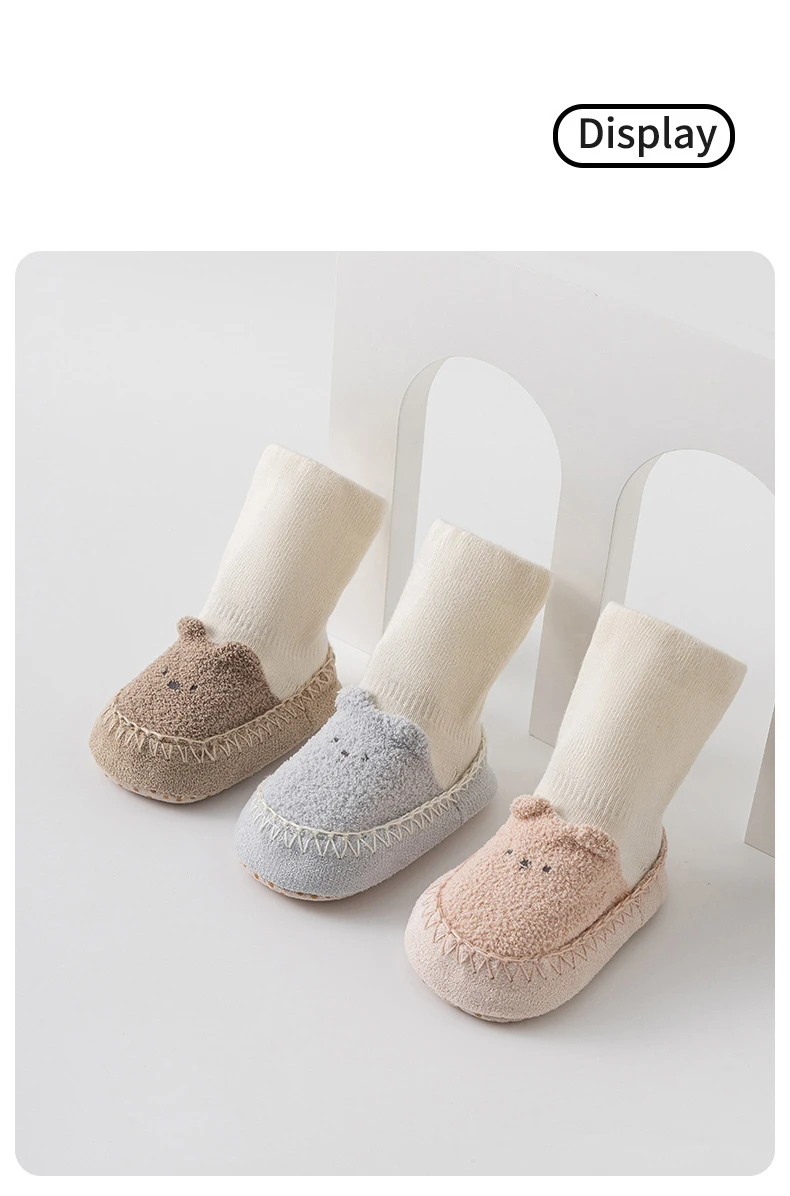 Niedliche Bären-Babysocken-Schuhe, warme, rutschfeste Bodensocken für Kleinkinder, weiche Sohlen, Lauflernschuhe für Neugeborene, Indoor-Laufschuhe – Detail 5