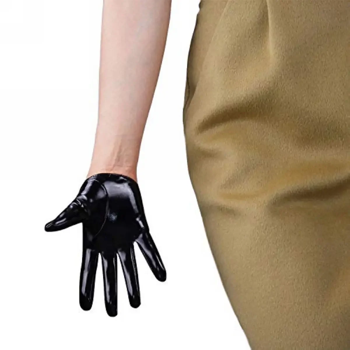 Half Palm Latex Gloves Super Short Faux Leather Shiny Latex Wet Look Fashion Stage Halloween Costume Driving Dressing Gloves