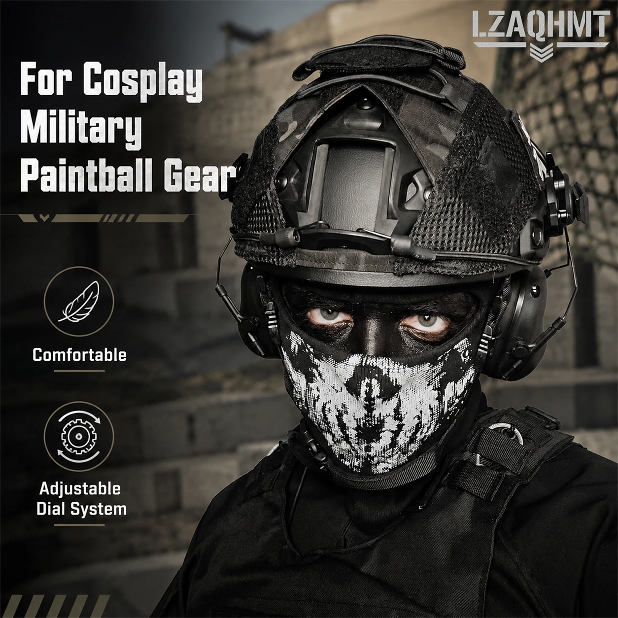 4-in-1 Tactical Airsoft Helmet Set with Adjustable Dial, Headset, Helmet Cover and Counterweight Pouch, 52–64 cm Adjustable Fit