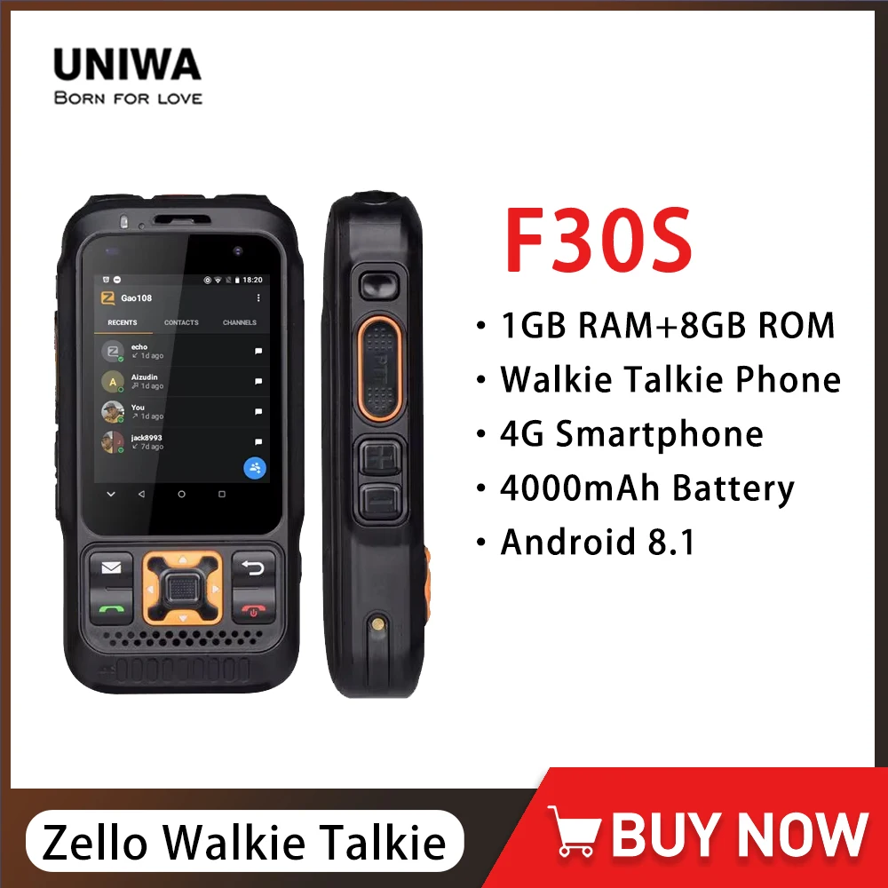 UNIWA F30S Dual Version 4G POC Walkie Talkie Zelloสมาร์ทโฟนที่ทนทานAndroid 8.1 โทรศัพท์มือถือ 2.8 นิ้ว 1GB + 8GB 13MP 4000MAh NFC