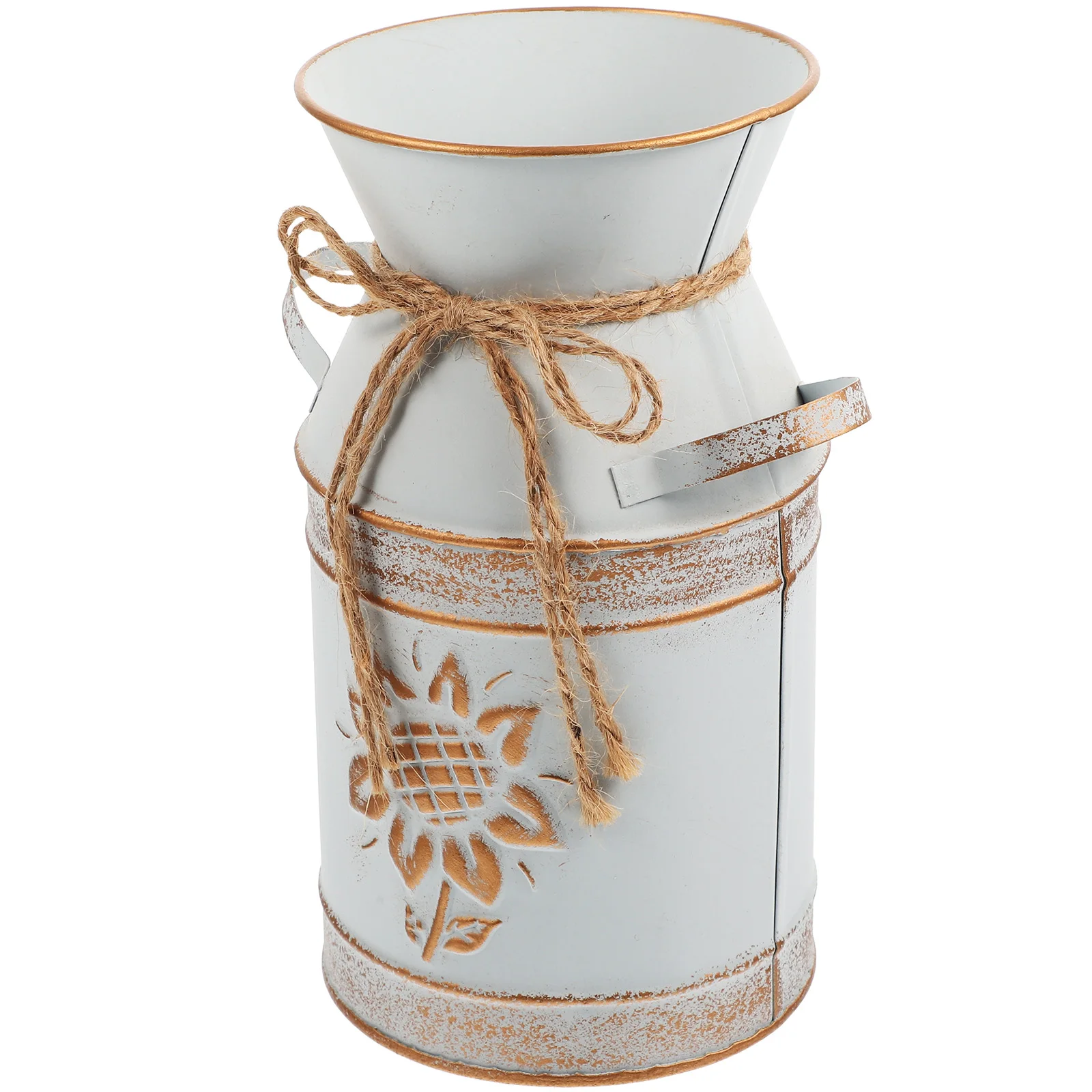 

Creative Metal Flowerpot Vintage Round Bucket Chic Plant Pot with Handle for Balcony Home Office Decorative Flower Vase