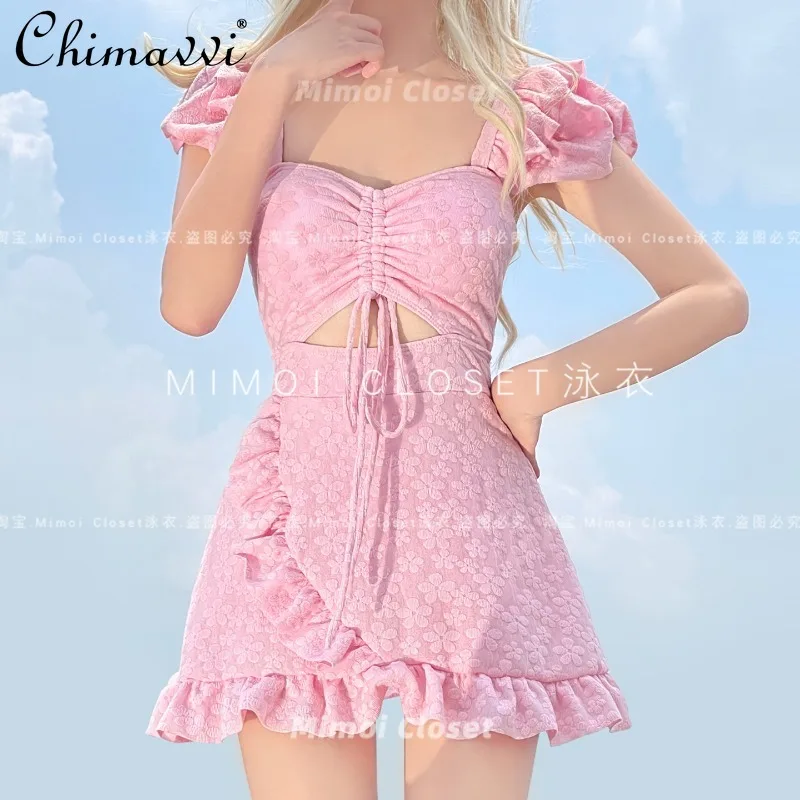 Sweet Cherry Blossom Pink Damen-Badeanzug, Frühling und Sommer, neu, sexy, süßes Mädchen, einteilig, Pure Desire, schlanke, elegante Prinzessinnen-Badebekleidung