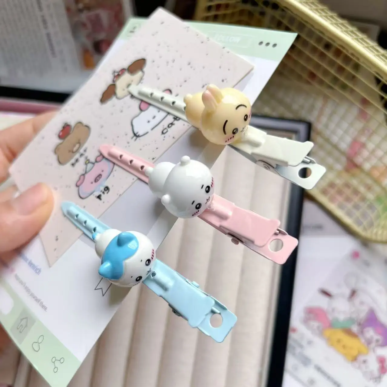 Chiikawa Cute Hair Accessories Set Cartoon Hair Tie Alligator Clips Ins Style Head Decor for Friend Daily Hairstyle Matching