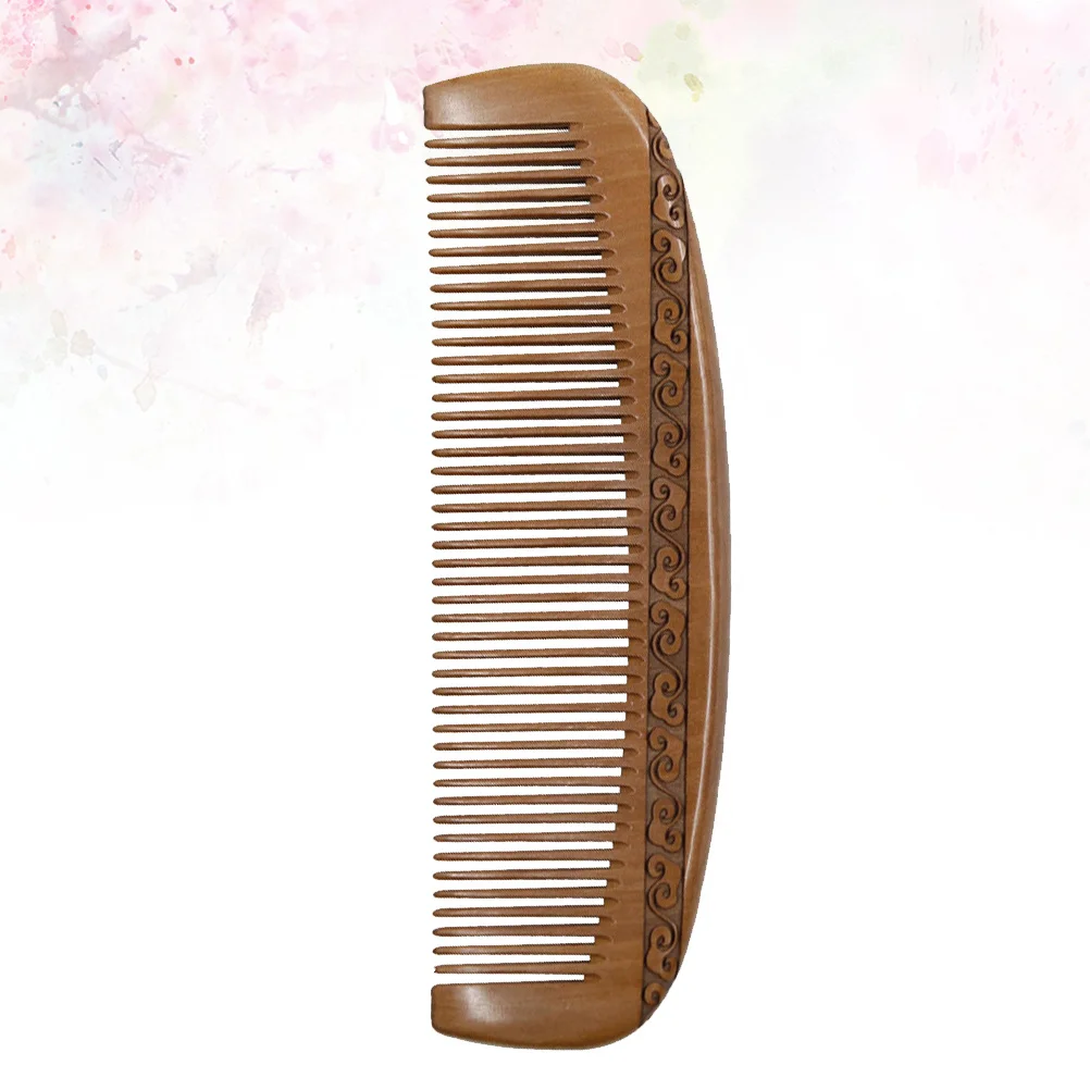 

Carving Pattern Hair Comb Wooden Scalp Massage Tool Stimulate Blood Circulation Comfortable Use for Women Coffee Tone