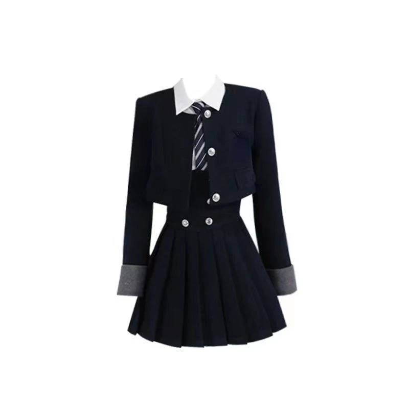 2023 Preppy Style Korea Fashion 2 Piece Set Woman Casual Short Coat + White Shirt + High Waist Y2k Mini Skirt Party Elegant Suit