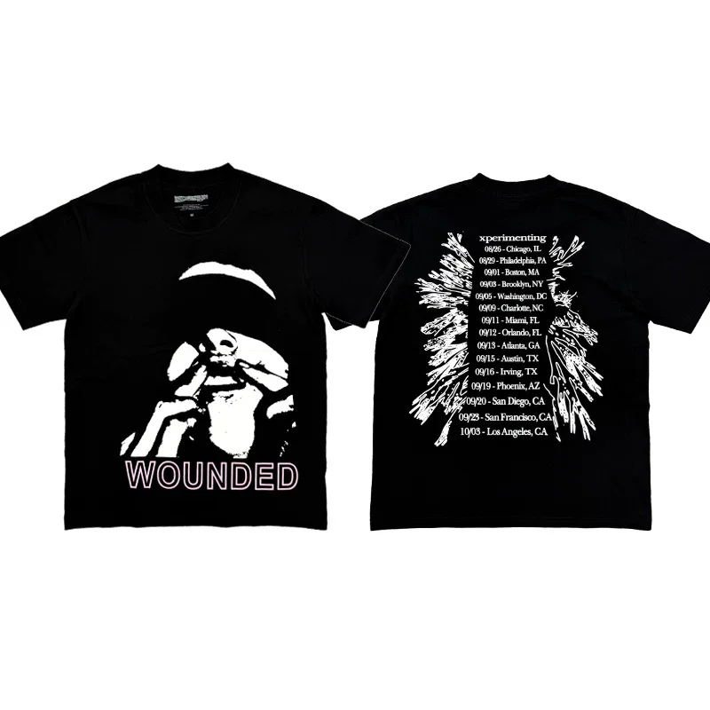 New Men Ken Carson Xperiment Tour WOUNDED T Shirts T-Shirt Hip Hop Skateboard Street Cotton T-Shirts Tee Top US size E100