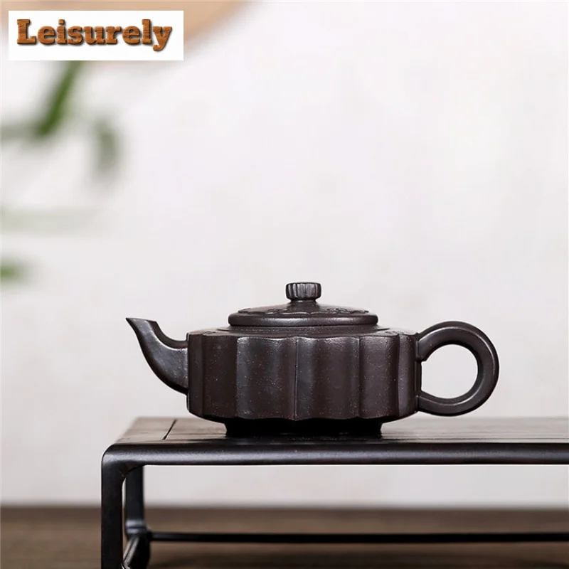 

260ml Elegant Yixing Purple Clay Teapot Famous Master Handmade Ruyi Circle Pot Raw Ore Black Mud Kettle Zisha Tea Set Craft Gift