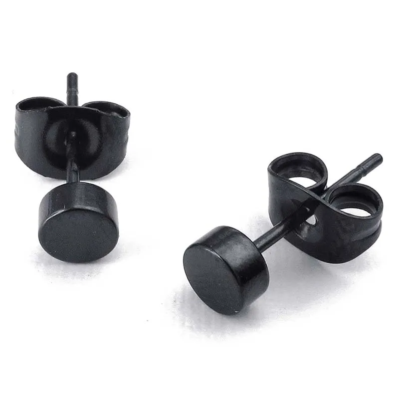 3Mm Round Ear Studs, 2pcs (1 Pair) - Stainless Steel - for Men - Color Black - With Gift Bag