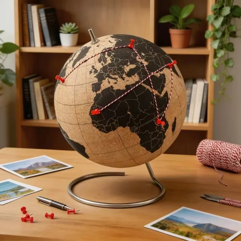 Cork Sculptures Globe Art Interior Figurines Luxury Aesthetics Creative Room Desktop Ornaments Nordic Modern Home Decoration