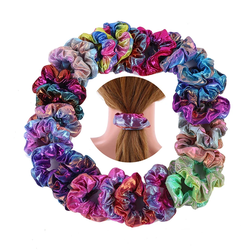 12pcs Colorful Metallic Scrunchies -Shiny Mermaid Hair Ties Elasticated Neon Hair Ties for Ponytail Holder and Hair Accessories