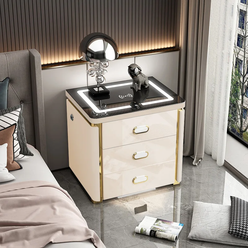 طاولة سرير ذكية على الطراز الحديث مع قفل بصمة الإصبع الخفيف وشحن لاسلكي لغرف نوم الفندق متعددة الوظائف #5