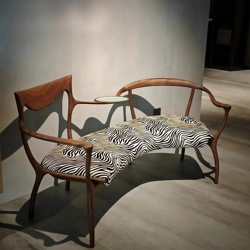 

Solid wood sofa black walnut double sofa chair living room light luxury simple one-piece sofa