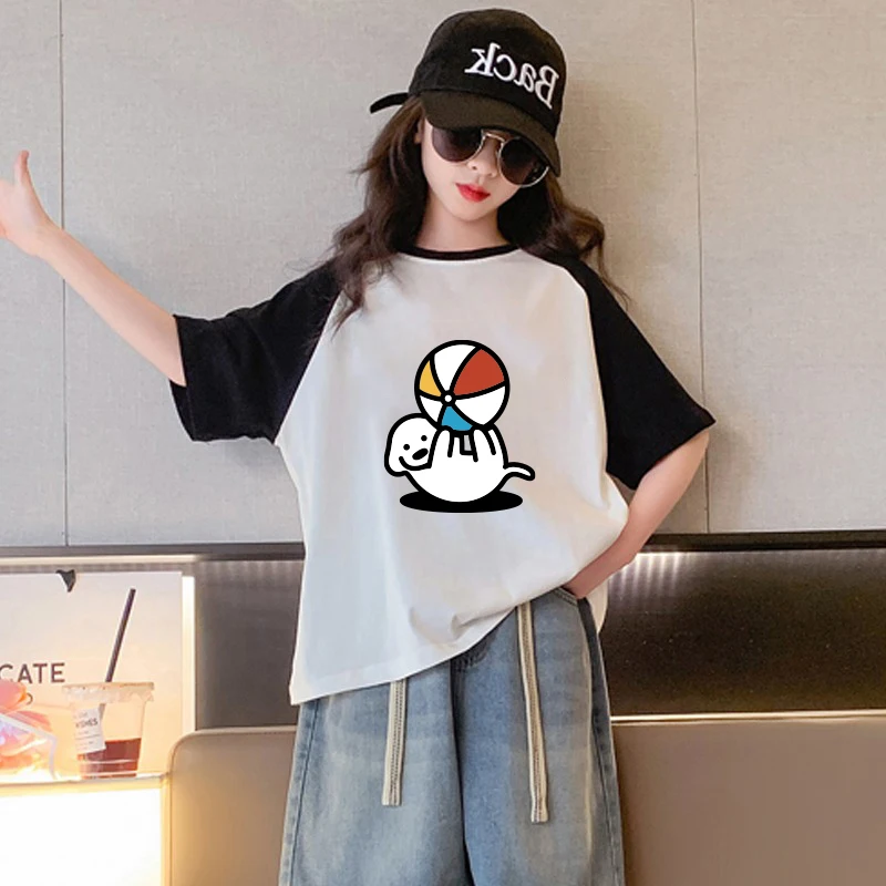 Boys Girls 100% Cotton T-shirt Summer Japan Kids High Quality Color Blocking Cartoon Printed Top Trendy Children's Clothing New