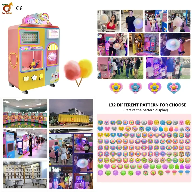 for Red Rabbit Automatic Marshmallow Vending Machine Commercial Candy Dental Floss Making Machine Flower Candy Cotton Machine