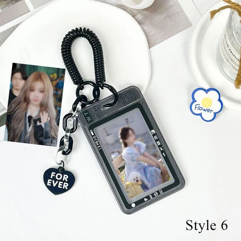 

Transparent Acrylic Card Holder Heart Pendant Keychain Ins 3 Inch Card Case Bus Student Card Sleeves Protector Stationery