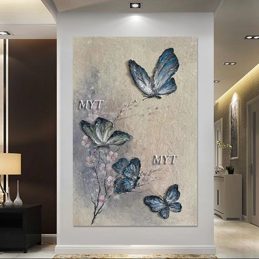 لوحات تجريدية، صورة مصنوعة يدويًا على شكل زهور الفراشة، جدار فني، بدون إطار، أكريليك سميك الملمس، عمل فني قماشي تجريدي