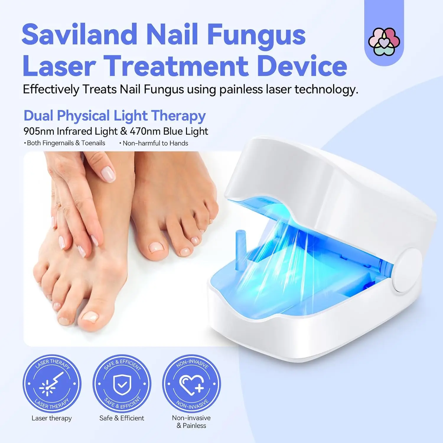 Fungal Nail Treatment LED Laser Device for Cleaning Onychomycosis USB Charge 905nm Infrared Light 470nm Blue Light Nail Salon