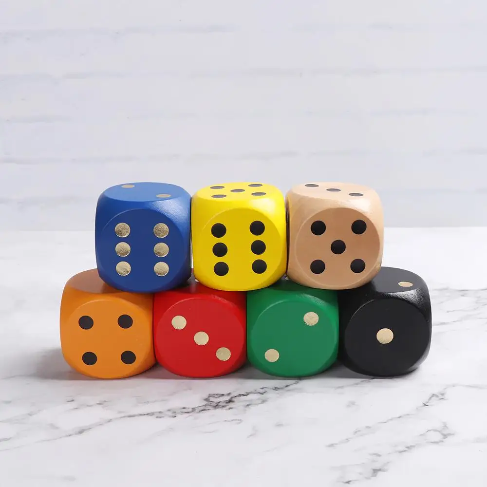 5cm 1pc Wooden Dice  6-Sided Game Chess Props Toy Big Color Dice Round Sieve Solid Wood Points  Entertainment