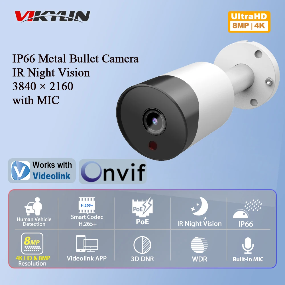 

Vikylin 5Mp IR Night Vision Bullet Ip Camera with MIC Motion Detection Home CCTV Video Surveillance POE Security Camera Onvif