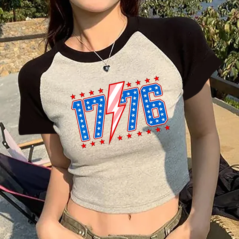 American 1776 Monogram Women's Crop Tops Y2k Women's Blouses Carnival Clothing Women's Women's Clothing Sale