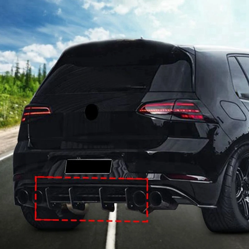 Rear Bumper Lip Diffuser Valance Spoiler Side Splitter 4 Fins For Golf 7.5 MK 7.5 Gloss Black