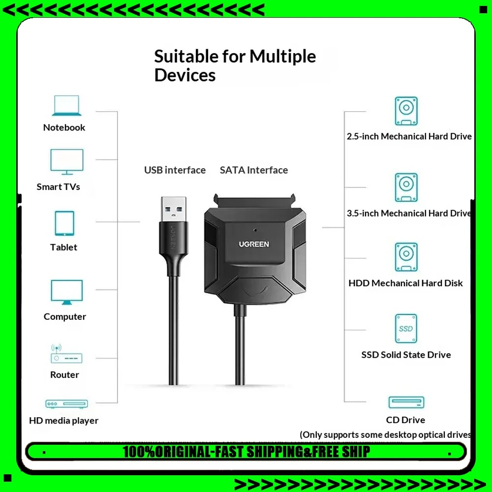 UGREEN 20231 CR108 USB 3.0 to SATA Adapter Cable for 2.5 3.5 Inch HDD SSD Hard Drive