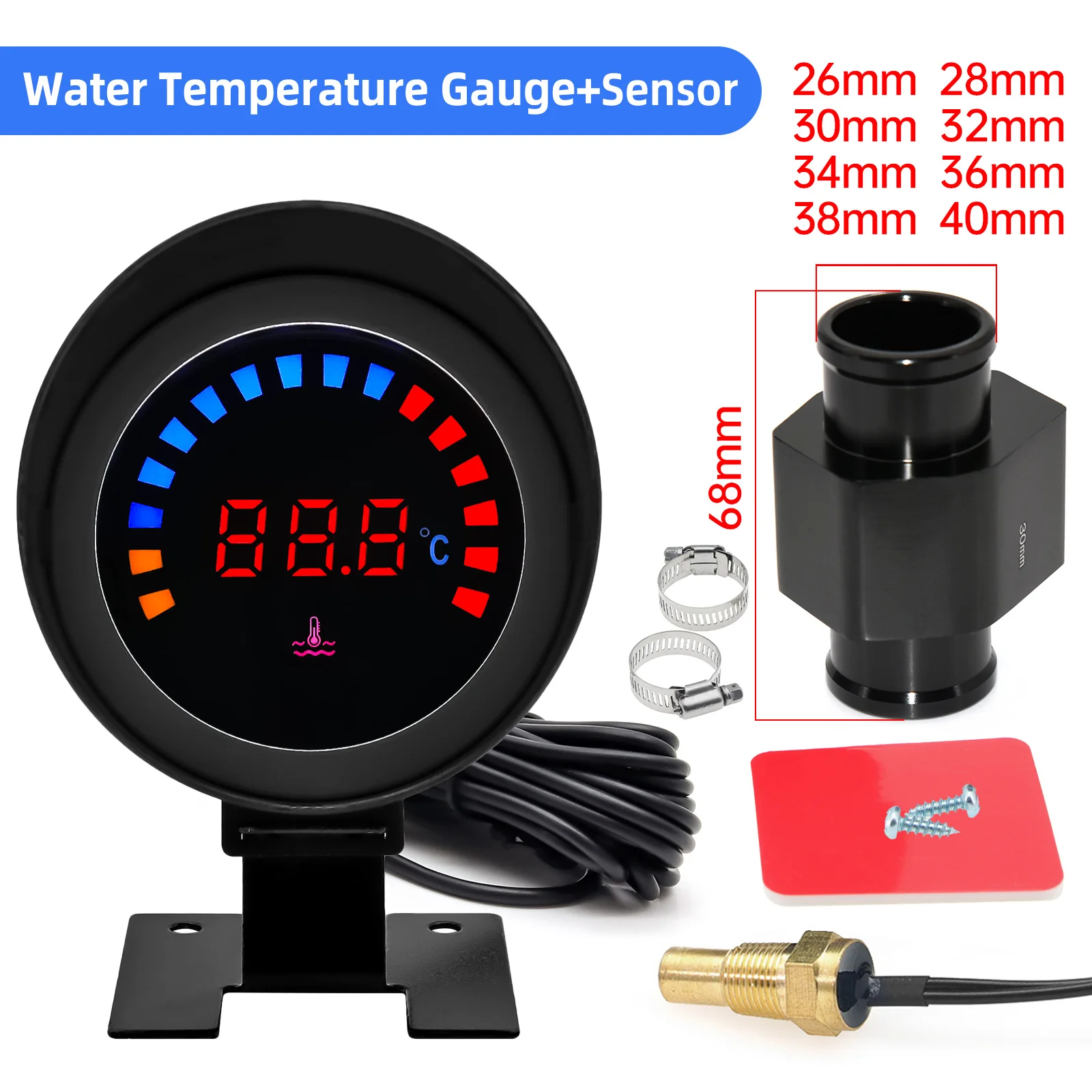 Universal Digital Water Temperature Display for Car Boat Motorcycle Vehicle Temperature Indicator 52mm Automotive Gauges Kit