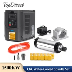 Set mandrino raffreddato ad acqua TopDirect 1500W + Inverter 110V/220V + morsetto da 65mm + pompa dell'acqua + 13 pezzi ER11 per fresatrice CNC