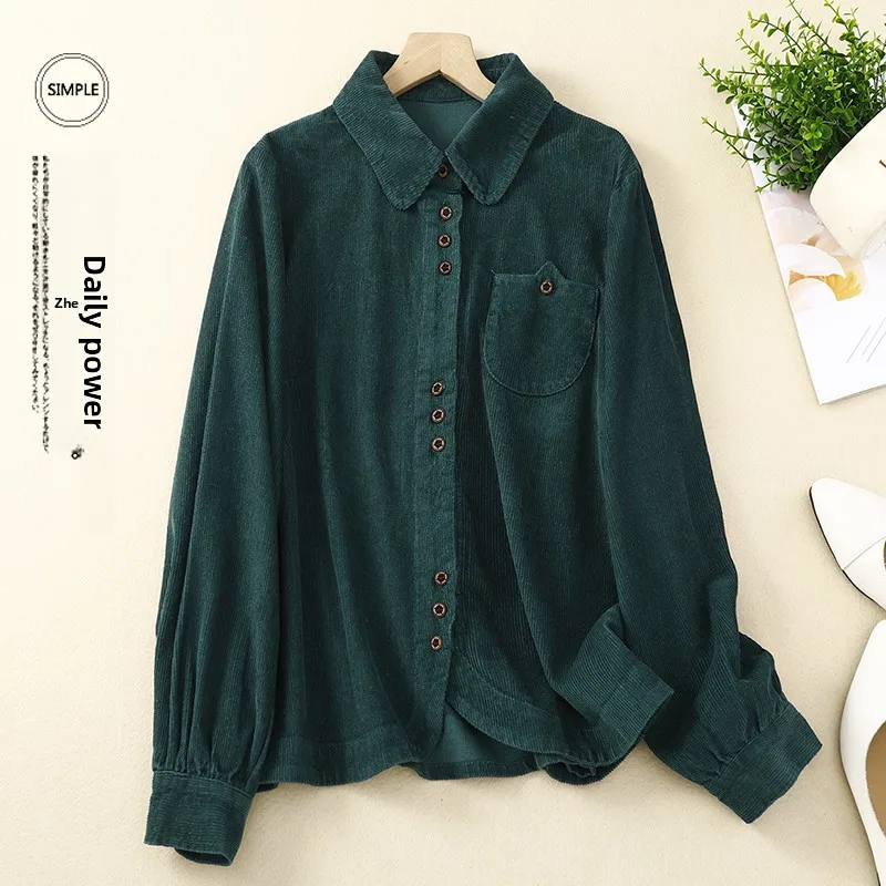 سترة قميص من القطيفة المضلعة للنساء، ملابس خارجية فضفاضة متعددة الاستخدامات للربيع والخريف، كارديجان مفتوح كبير الحجم #2