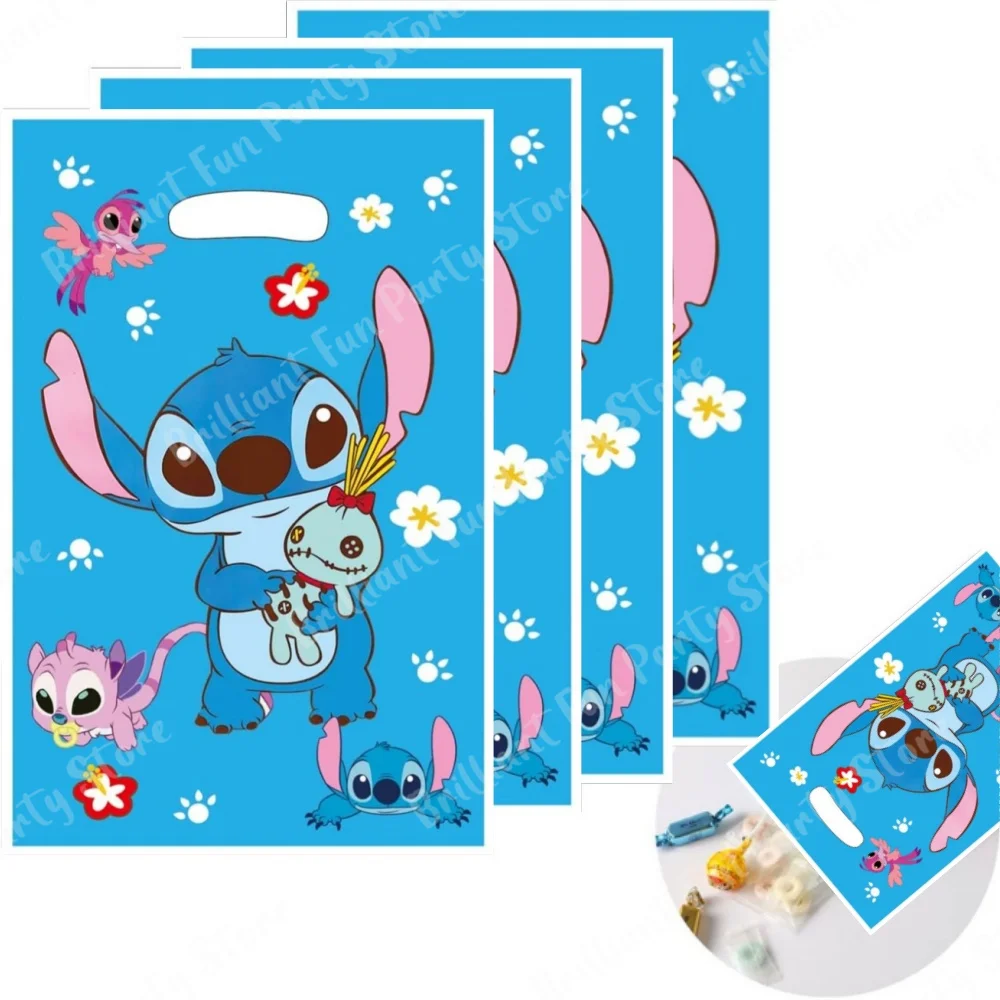 Disney Stitch Party Gift Bags Cute Plastic Candy Treat Bag Party Decorations for Kids Girl Birthday Baby Shower Party Supplies